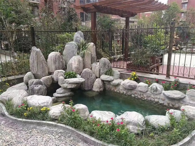 石拐庭院假山鱼池制作视频